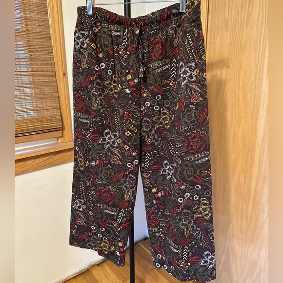 Vintage Other - Brown Pull On Adjustable Fun Patterned Pants Size 14 Breckenridge Culottes A10
